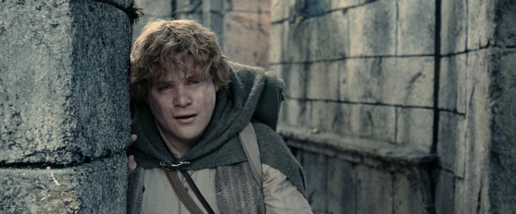 A close shot of Samwise in The Two Towers.